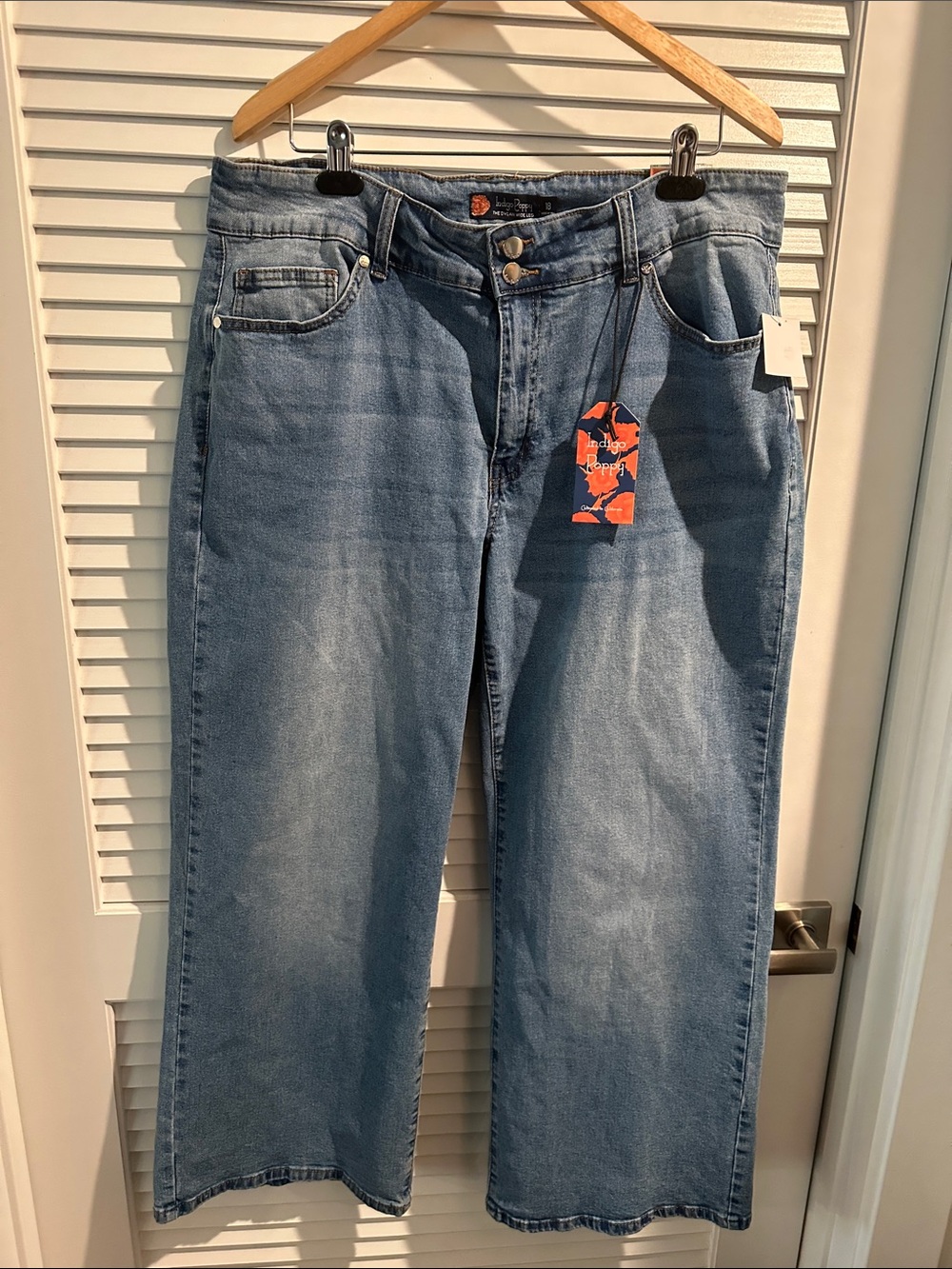 NWT Indigo Poppy High Rise Wide Leg Premium Jeans with Five Pockets.